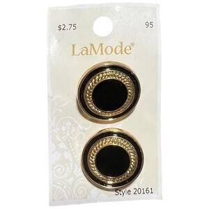 Black and Gold Shank Buttons Set of 2 La Mode 1 Inch 25mm